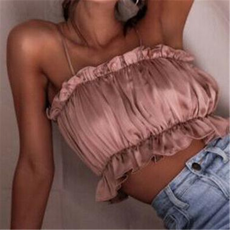 

2019 Women's Sleeveless Summer Bustier Crop Top Vest Ladies Fashion Casual Tank Tops Sexy Solid Tops New Clothing Hot Sale, Pink