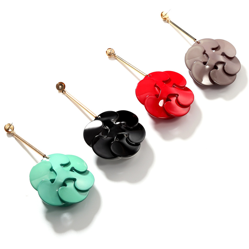 Lucite Flor Pendientes Estilo Vintage Rojo
