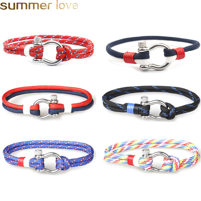 

Fashion Buckles Survival Bracelet Navy Style Braided Rope Stainless Steel Charm Paracord Bracelet for Men Women Jewelry Gifts