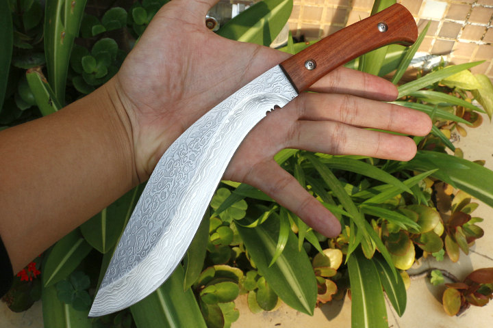 

Top quality Fixed Blade Dogleg knife 440C Satin Blade Wood Handle Outdoor Hiking Survival Knives With Leather Sheath