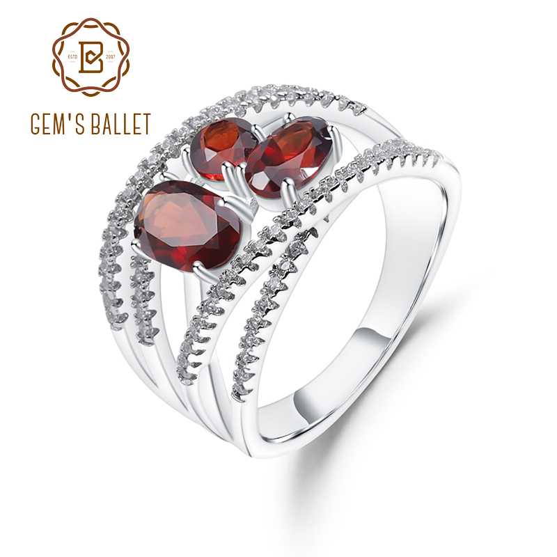 

GEM'S BALLET 1.87Ct Natural Red Garnet Finger Rings 925 Sterling Silver Criss-Cross Pavé Gemstone Ring For Women Fine Jewelry