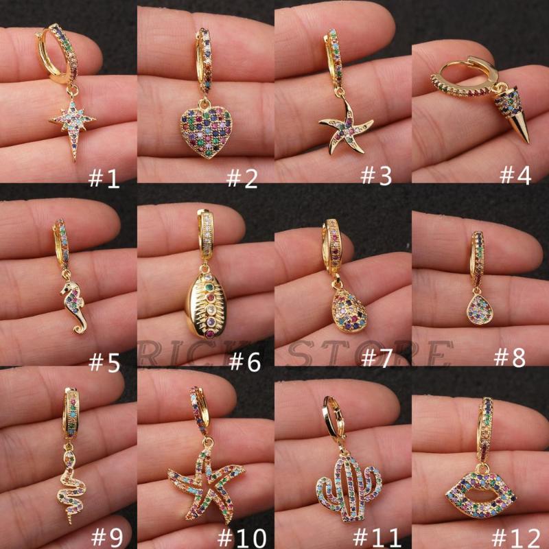 

Hoop & Huggie RICKI Sellsets 1 Piece Gold Multicolor Color Crystal Women CZ Rainbow Jewelry Fashion Ear Tragus Lobe Rook Piercing SR025