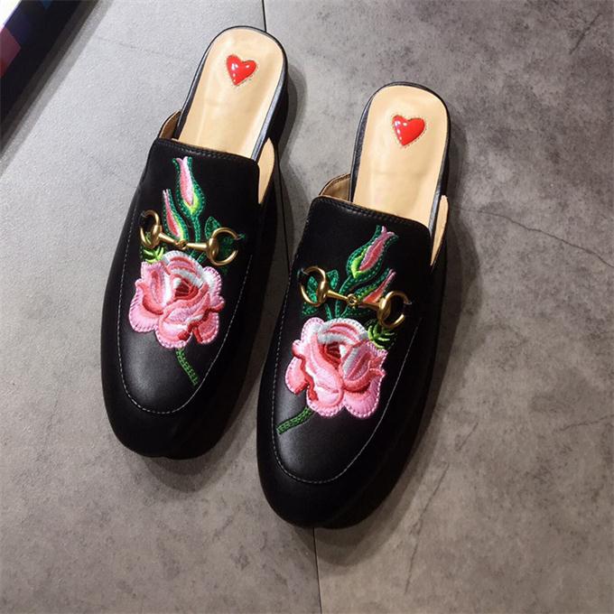 

Women Casual shoes Fur Mules Slipper Desiger brand Loafers Shoes 100% Real Leather Animals Suede Metal Chain Slippers SZ 5-12 NO14, Black/star small bee