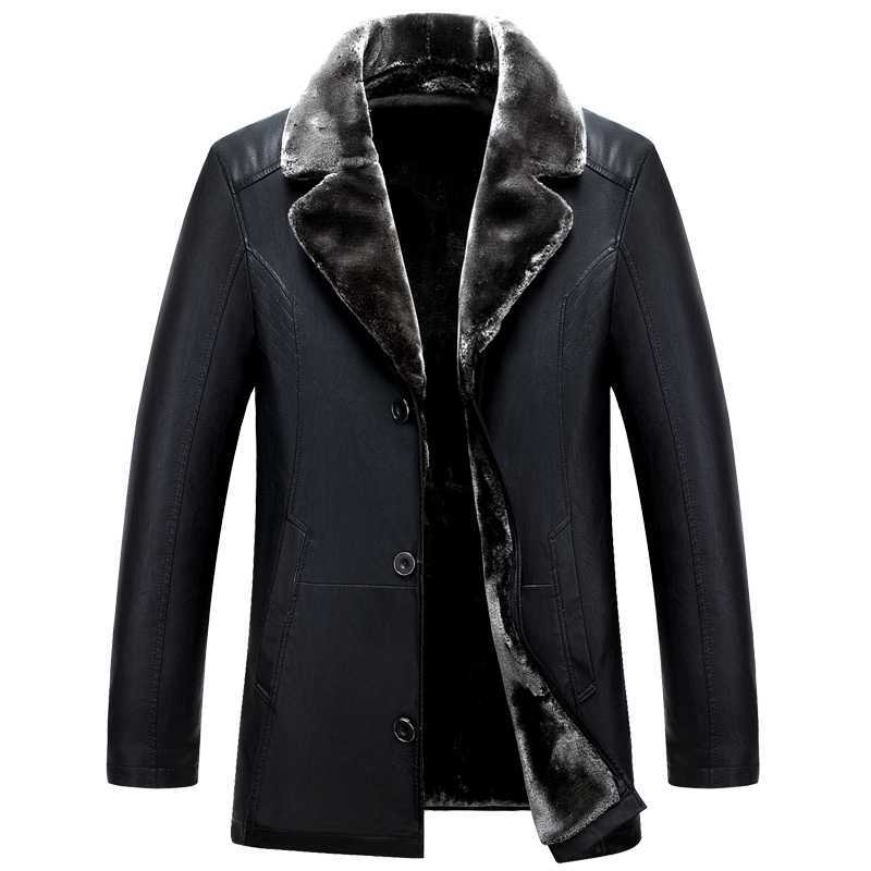 

PU Coats Winter Men's Big Size Faux Leather Jackets Thicken Overcoat For Male Clothing, Black