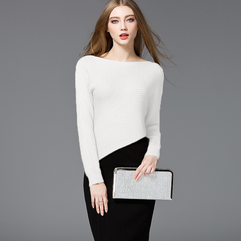 

white sweater women knitted sweaters woman oversized long fashion 2019 spring autumn plus large size slim Irregular Thick, Gray
