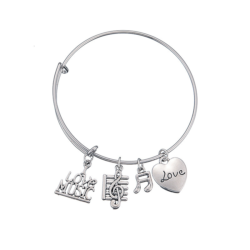 

Ardently Love Music Department Column Adjust Bracelet Love Music Lettering Bracelet Stainless Steel Circle Hand Decorate