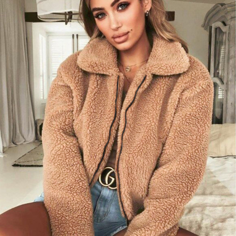 

Fleece Jacket Women Lovely Fluffy Teddy Bear Faux Fur Jacket Winter Spring Women' Coat Thick Warm Winter Fashion Fur Coats, Black