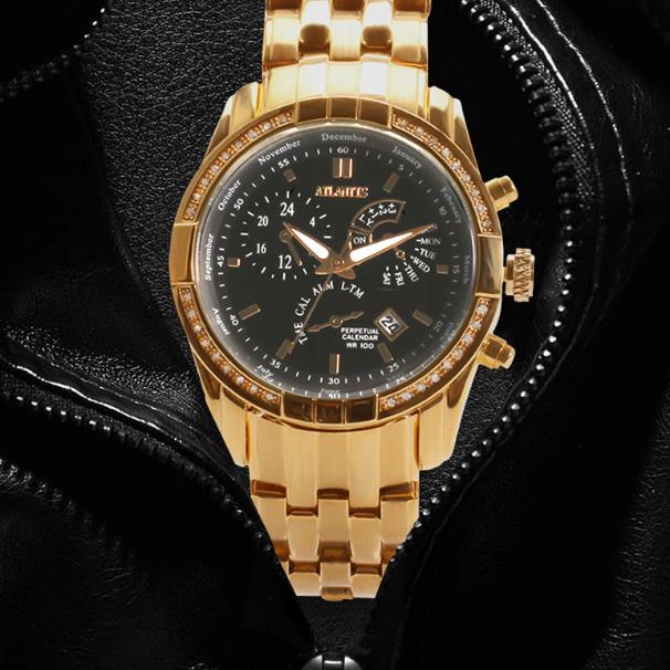 

New gold set leisure men's wrist watch fashion leisure waterproof quartz watch alloy luminous needle precision steel band