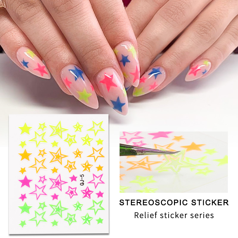 

New 3D Nail Slider Stars Stickers Glitter Shiny Decoration Decal DIY Transfer Adhesive Colorful Nail Art Tips Manicure
