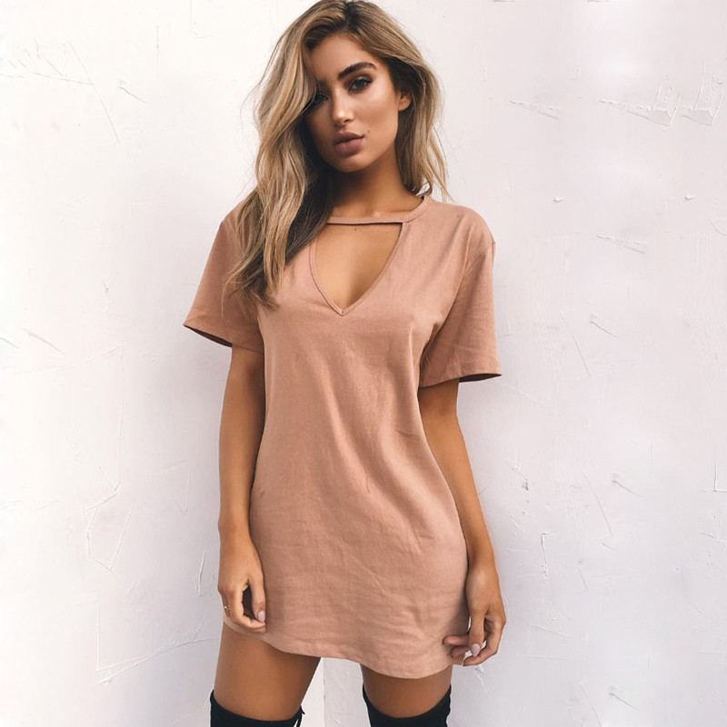 Sexy V Neck Cotton Dresses Summer Female Solid Casual Loose Dress Women A-Line Mini Vestidos Plus Size 3XL-image-464589808