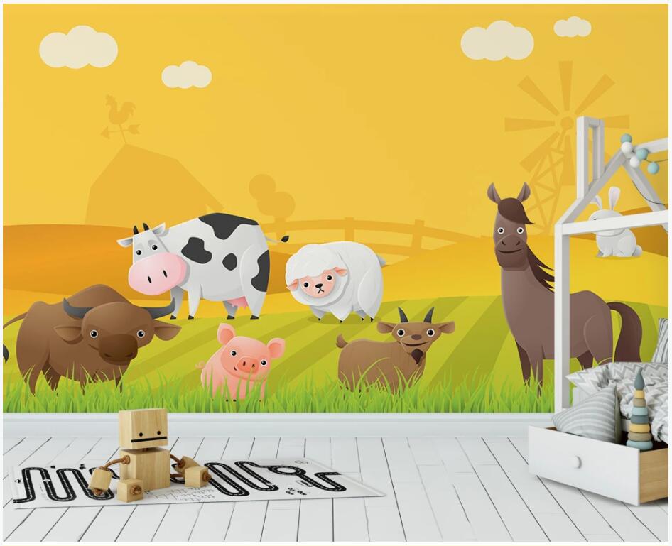 

3d wallpaper custom photo mural Cartoon prairie animal family background home decor living room 3d wall murals wallpaper for walls 3 d, Non-woven wallpaper