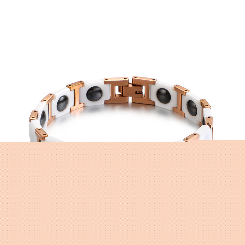 

Fashion men and women stainless steel personality hexagonal ceramic bracelet Rose gold magnet jewelry