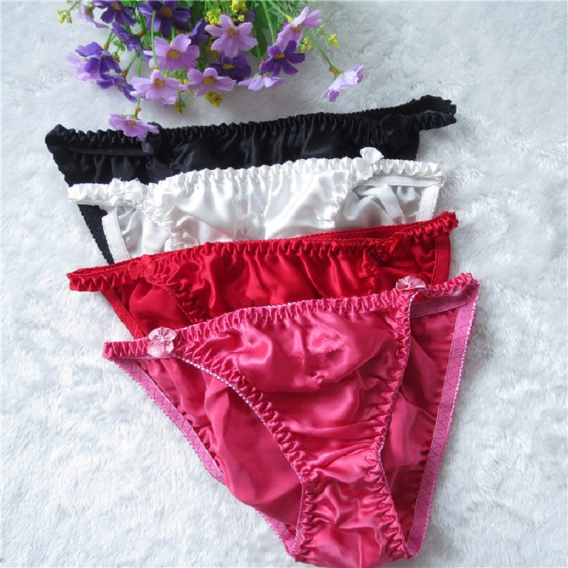 

4pcs Color Random 100% Pure Silk Women's Sexy Bikini Panties Comfortable Breathable Underwear Knickers Lingerie  L Hot SYT9203, As pic