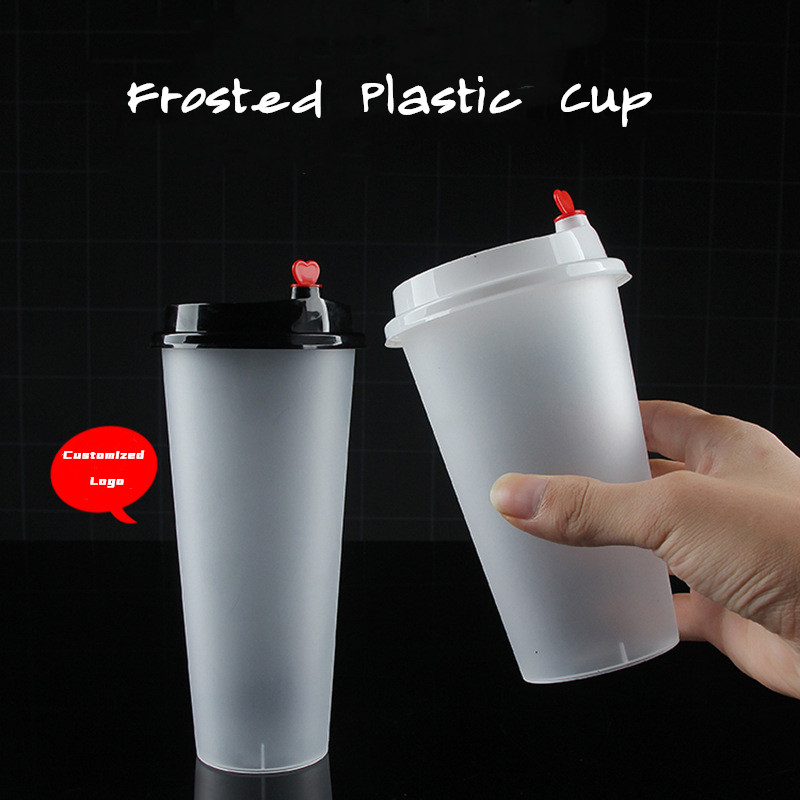 

FedEx 20oz Disposable Plastic Juice Cup with Heart Lid Frosted Milk Tea Cups Food Grade PP Beverage Container Thicken Transparent Drinks Mug