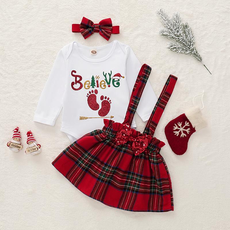 

Newborn Kid Baby Girl Clothes Romper Top+Skirt Outfits Set Christmas, As pic