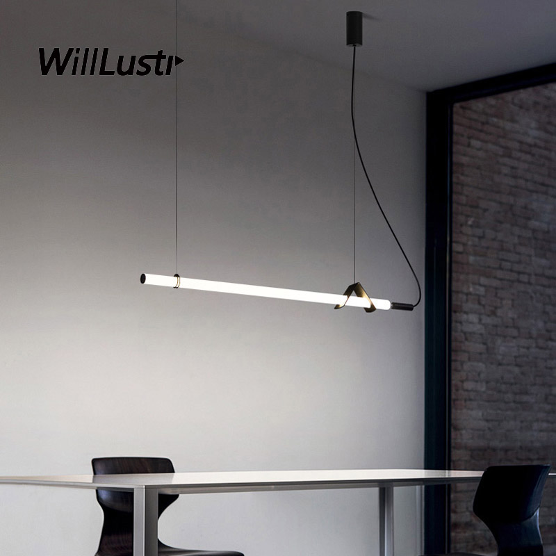 

LED Acrylic Tube Pendant Lamp Minimalist Iron Suspension Light Cafe Bar Office Meeting Dinning Room Creative Hanging Lighting