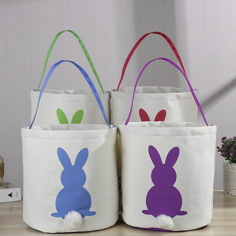 

4 color Easter Rabbit Handbags Basket Bunny Bags Printed Canvas Tote Egg Candies Baskets A3116, Green