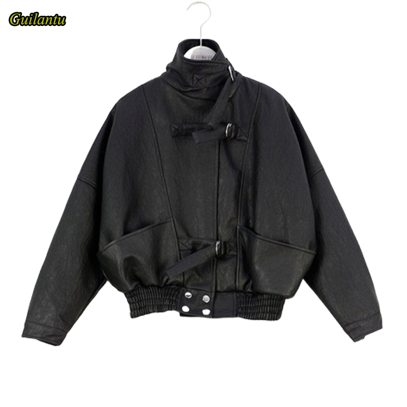 

Guilantu 2020 Faux Pu Leather Jacket Outwear Motorcycle Biker Coat Women Spring Autumn Loose Streetwear Balck Casual Jackets, Beige