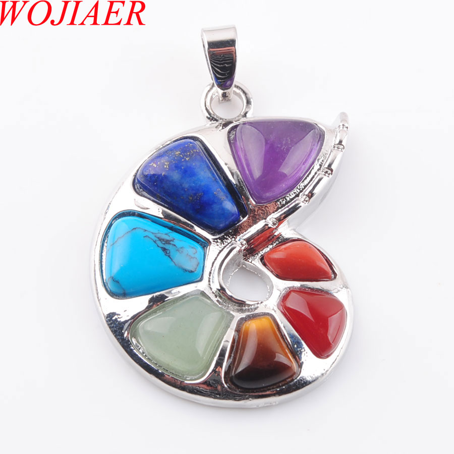 

WOJIAER Spiral Shape Pendant Natural Stone 7 Chakra Pendants for Women Men Yoga Reiki Healing Bead Fashion Jewelry DN3671