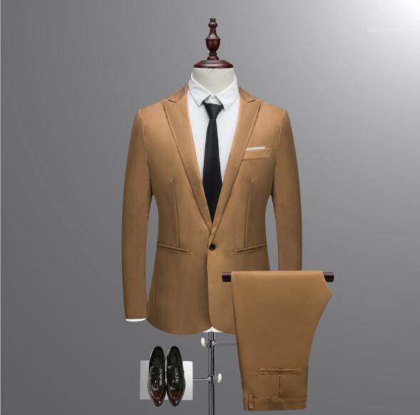 Manteaux et pantalons Freeship Costume Set Automne 5XL Mens NOUVEAU mode Casual Smart Slim Button Costume solide Blazer affaires mariage hôte Aff