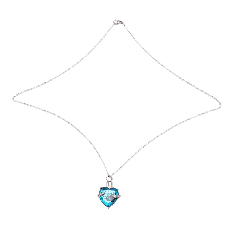 

Heart Cremation Urn Necklace for Ashes Urn Jewelry Memorial Pendant- Always in My Heart BLUE