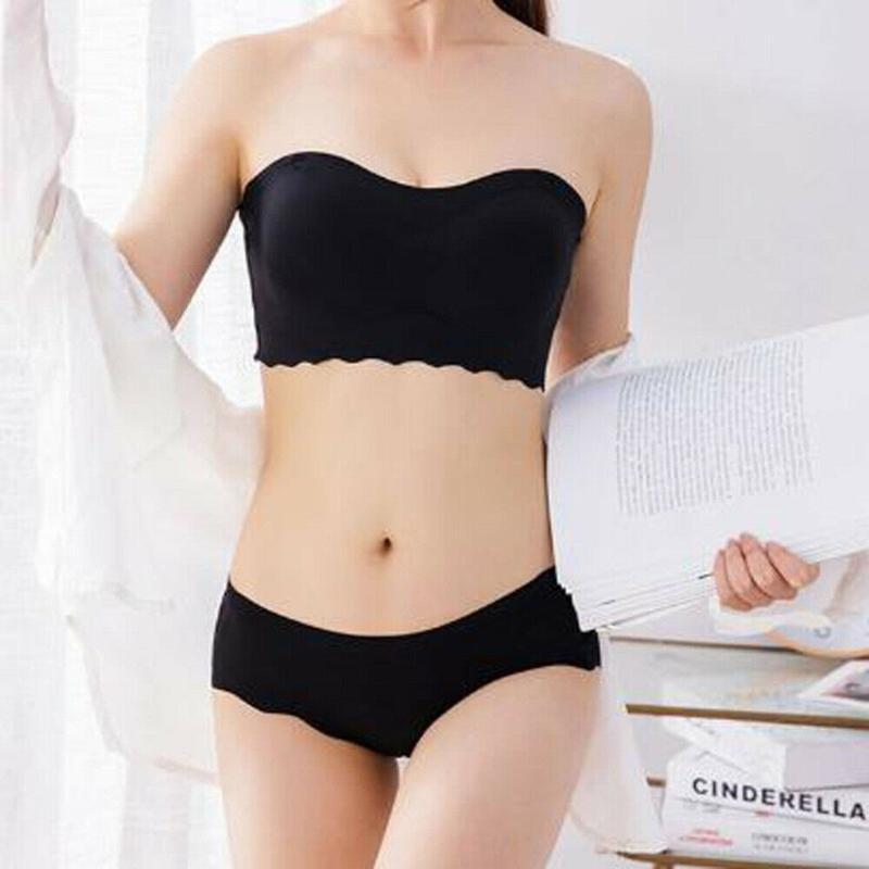 

Chest Wrap Bra Women's Strapless Anti-glare Gather Ice Silk Air Bra Tank Top Short Vest Femme Braes Posture soutien gorge #5, Black