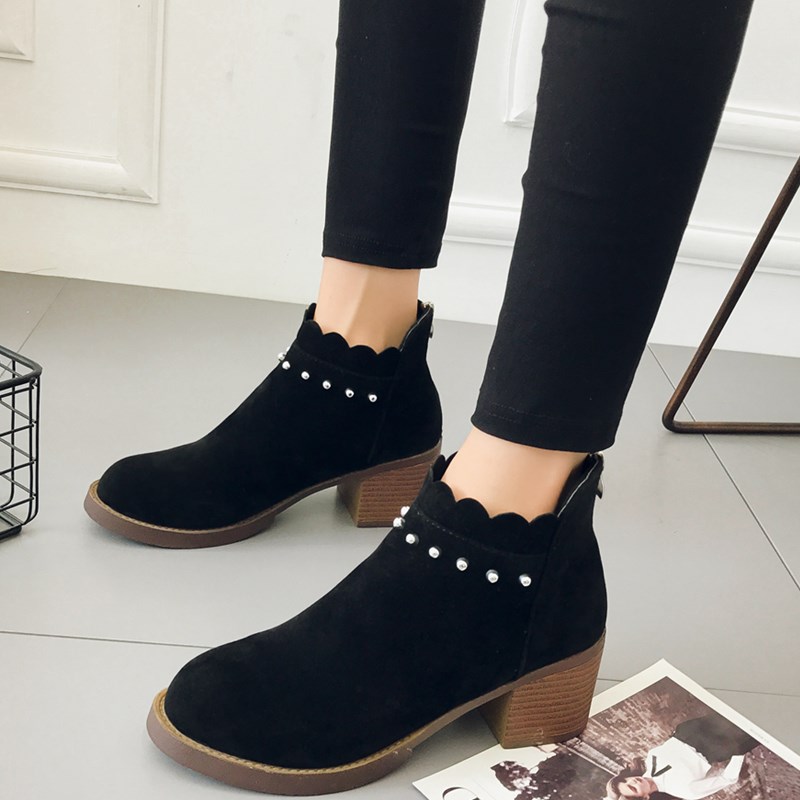 

New spring autumn fashion women single boots boots pointed beads decoration elegant temperament daily party women's shoes U23-97, Black