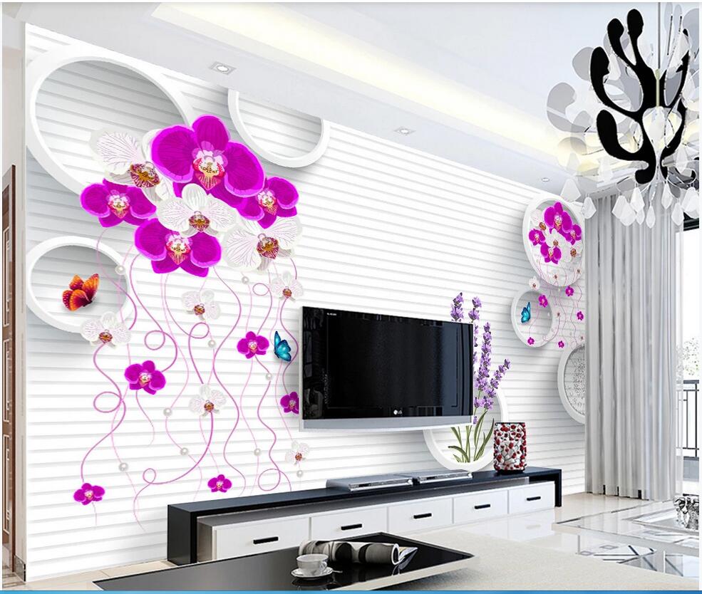 

WDBH 3d wallpaper custom photo 3D three-dimensional butterfly orchid TV background wall home decor decoration painting, Non-woven