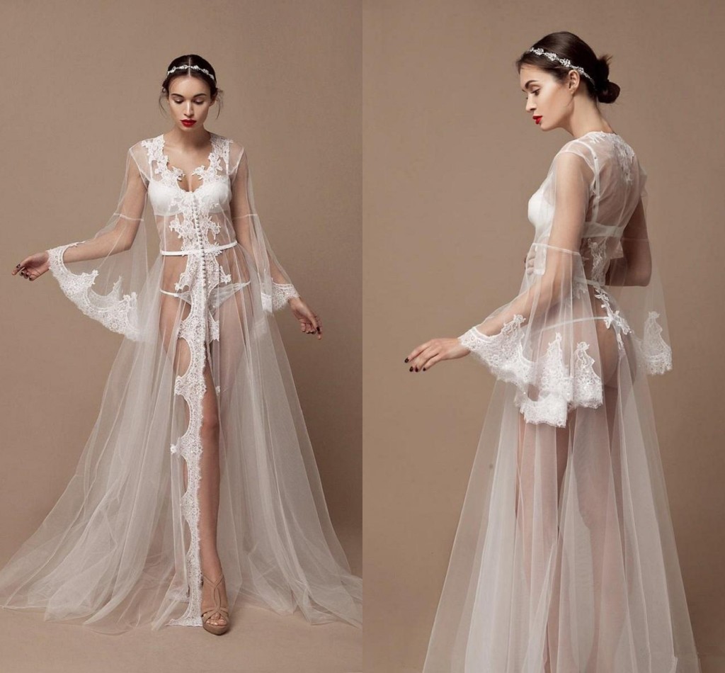 

2019 New Sheer Lace Wedding Robes Cheap Long Sleevs Custom Made Bridal Morning Robes Bridal Bridesmaid Sleepwear Wedding Dress, Gold