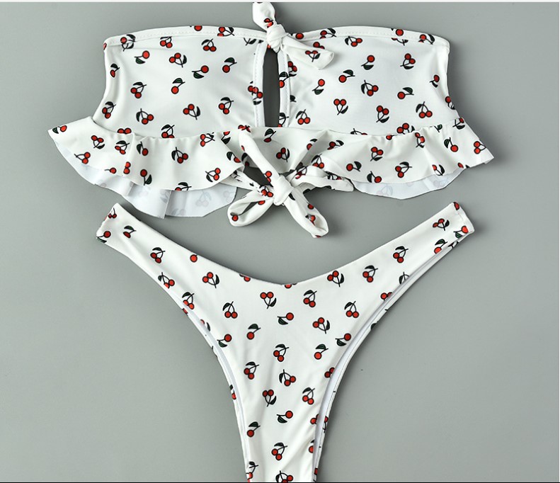 

Women's Swimwear Cherry Cute Swim Set Women Summer Kawaii Print Bikini Pink White Clothes