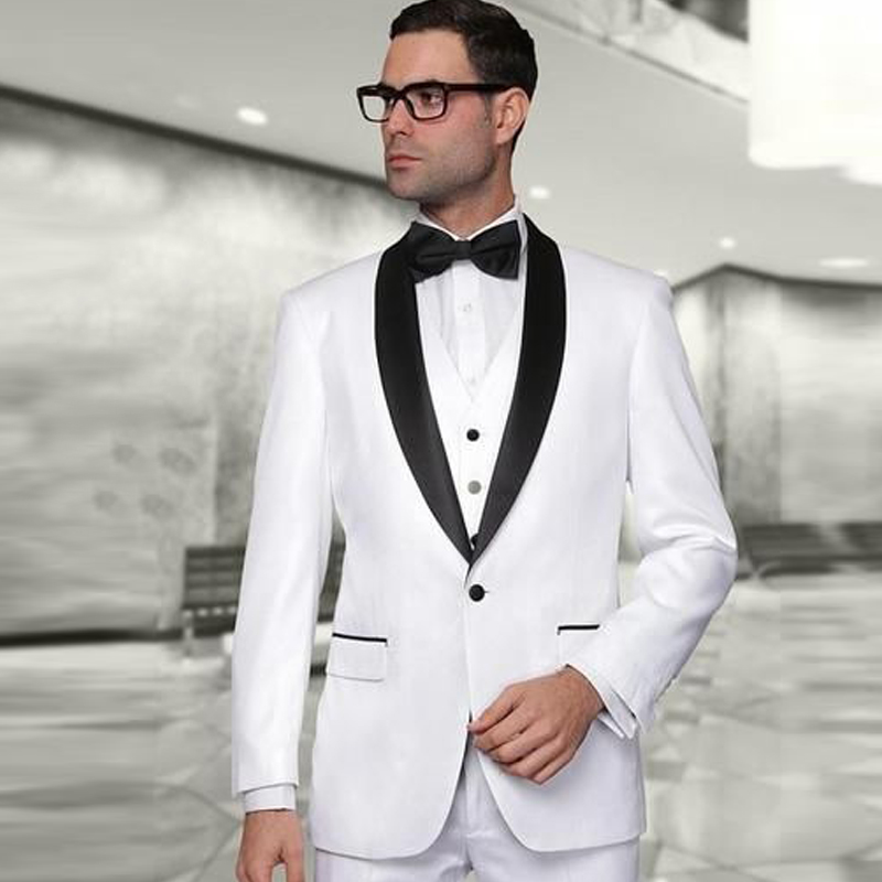 

2019 White Mens 3 Piece Suit for Wedding Groom Tuxedo Jacket+Pants+Vest Wedding Suit Groomsman Best Man Suit for Wedding, Black