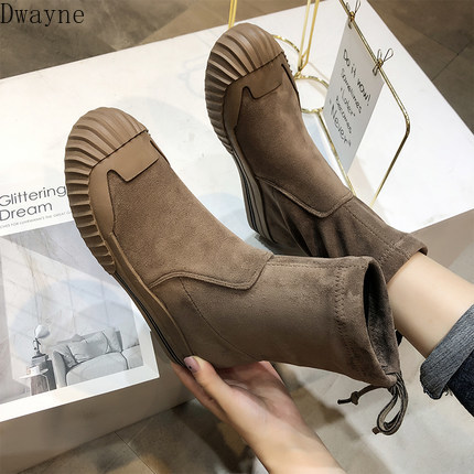 

New suede elastic cloth boots motorcycle boots, Brown
