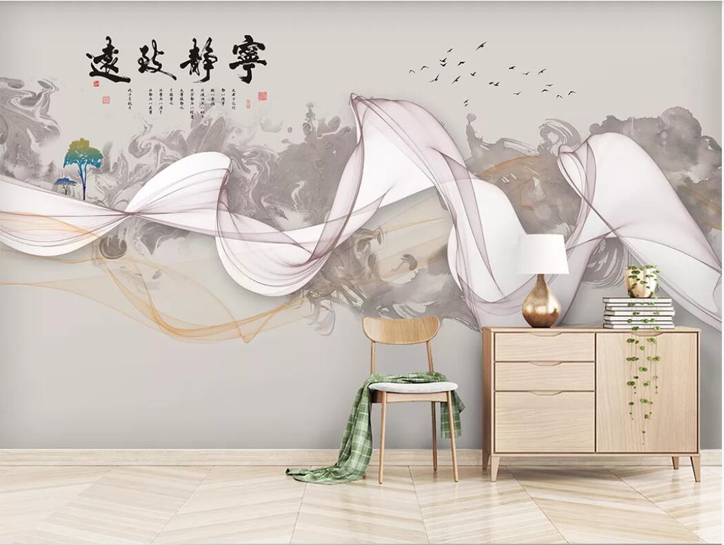 

3d room wallpaper custom photo mural New Chinese Zen Abstract Ink Landscape Concept Line Mural Wall wall art canvas wallpaper for walls 3 d, Non-woven fabric