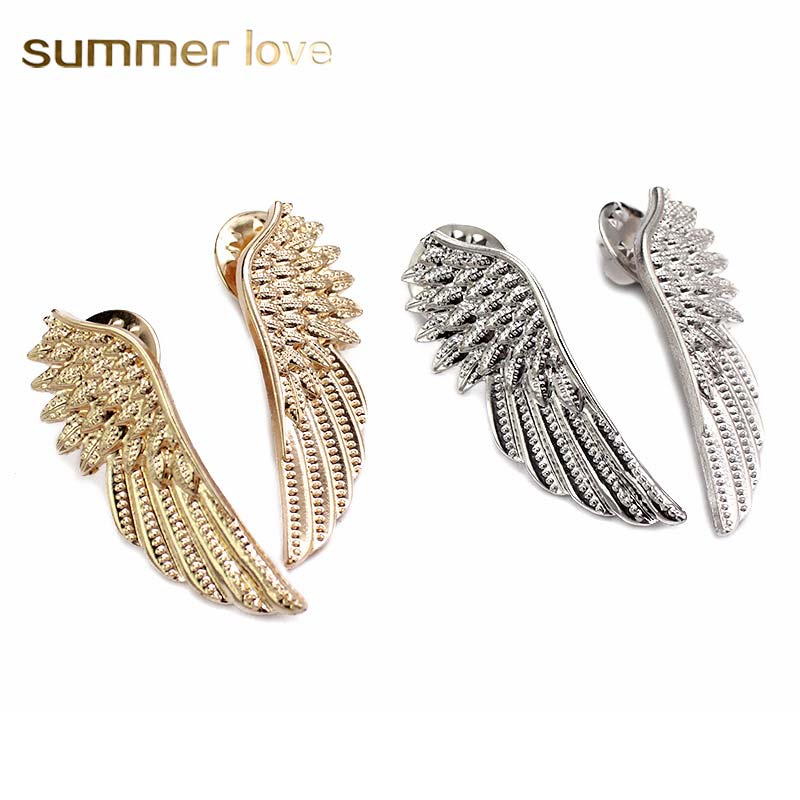 

Gothic Style Angel Wings Shirt Collar Sweater Pin Brooches for Women Girls Silver Gold Color Cool Brooch Valentine's Day Jewelry Gift