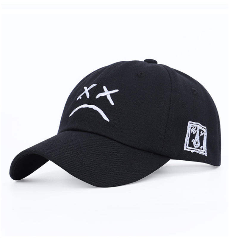 

Lil Peep Dad Hat Embroidery 100% Cotton Baseball Cap Sad face Hat xxxtentacion Hip Hop Cap Golf Love lil.peep Snapback Women Men, Black