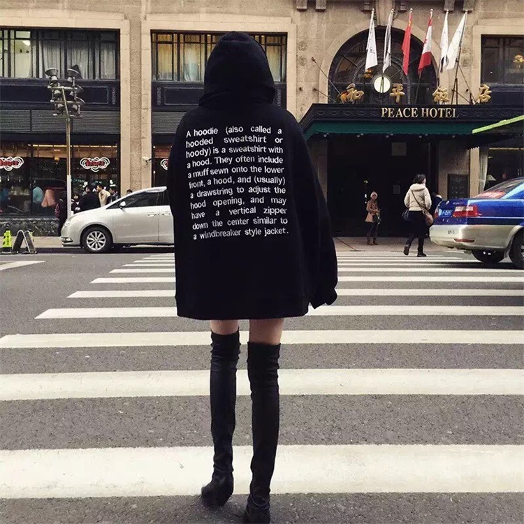 

Autumn long B-F style hoodies letter couple hoodie streetwear oversized womens hoodies off the shoulder harajuku hoodie, Black