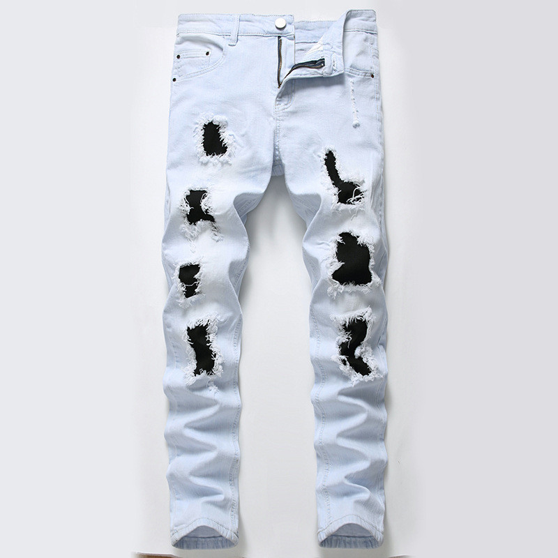 

MORUANCLE Hi Street Destroyed Jeans With Patches Mens Stretch Ripped Denim Pants Trousers Holes Distressed Torn Jeans Size 28-42, Sky blue
