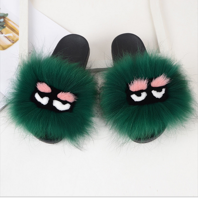 

Furry new luxury fox fur slippers fluffy true hair monster flip-flops ladies cute sandals fashionable hairy women hot shoes, Multi
