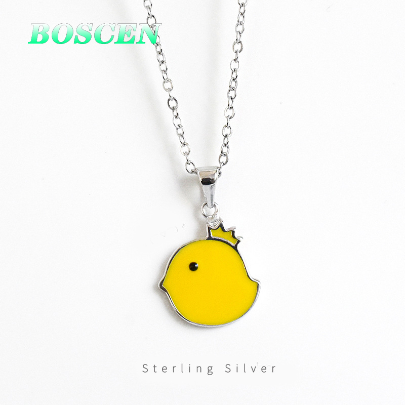 

BOSCEN 925 Sterling Silver Pendant Necklace For Women Girl child Gift 2020 Little yellow chicken Cute Fun Simple
