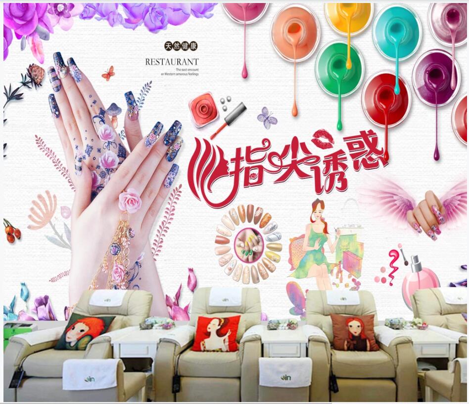 

custom photo 3d wallpaper Cosmetics nail art makeup shop fingertips temptation home decor living room 3d wall murals wallpaper for walls 3 d, Non-woven wallpaper