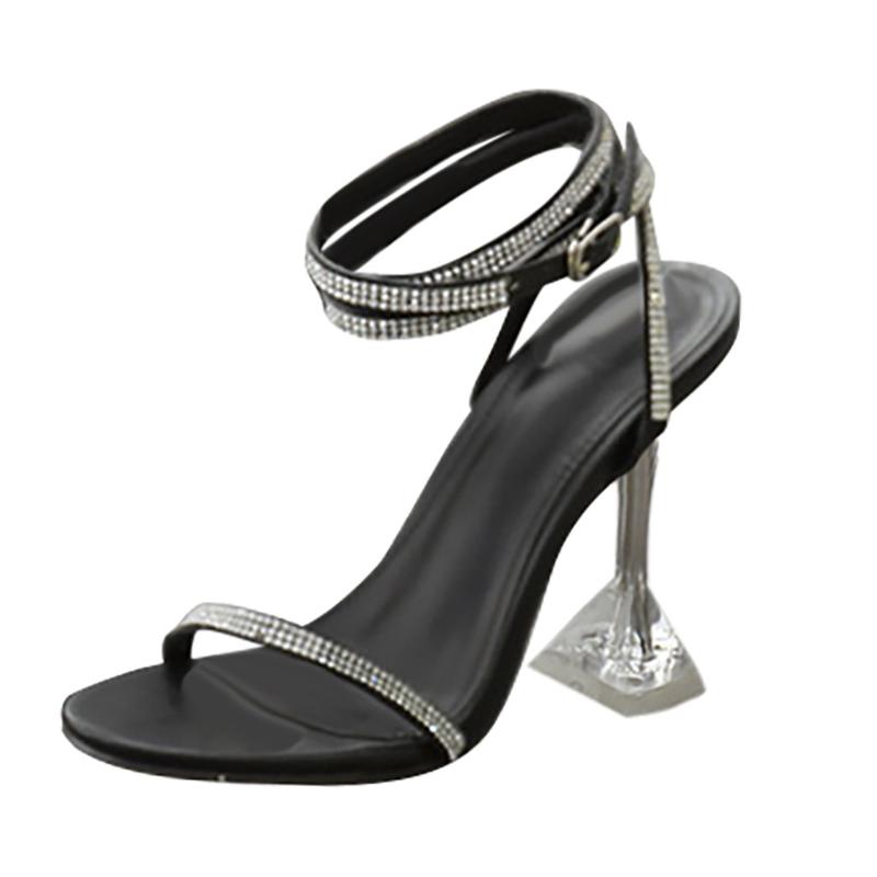 

Fashion Women's High-heeled Sandals Summer Crystal Bar Party Sexy Shoes Janice Deep Toe Wrap High-heeled Sandals 2020, Black