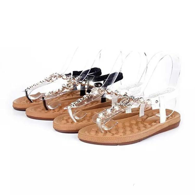 

Hot Sale-2016 summer styles women sandals female rhinestone comfortable flats flip gladiator sandals party wedding shoes Free, Black