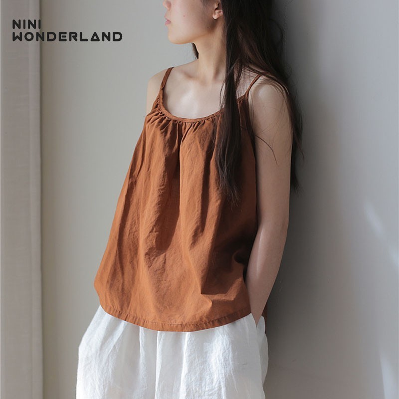 

NINI WONDERLAND Women Tank Tops Summer Casual Cotton Camis For Female Sleeveless Mori Girl Style Tops 2020 Brief Vintage Vests, Black