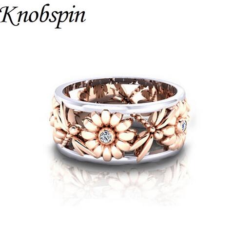 

Rose Gold Color Dragonfly Sunflower Female Ring Romantic Engagement Wedding Ring for Women Fashion Party Jewelry Size 6-10 anel