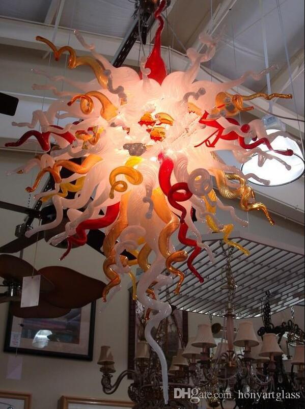 Free Shipping Modern Art Blown Glass Ceiling Light House Deco Fancy Amber Colored Glass Flower Chandelier-image-524888872