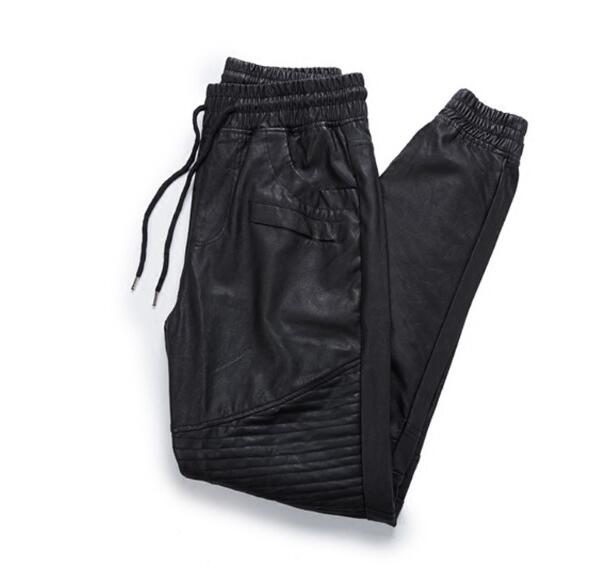 

Black motorcycle faux leather pants mens feet pants Harem youth personality Plus velvet thick pu trousers for men pantalon homme, 03
