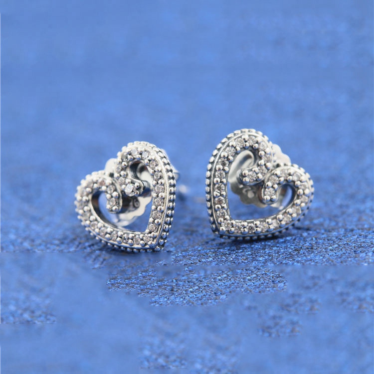 

Wholesale-CHARM CZ Diamond Stud Earrings with original box for Pandora 925 sterling silver sweet fashion love vortex ladies earrings