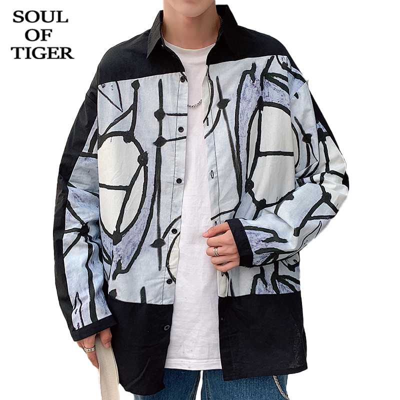 

SOUL OF TIGER 2020 Spring Fashion Mens Casual Shirts Male Luxury Printed Tops Clothes Harajuku Style Streetwear Plus Size XXXXXL, Black