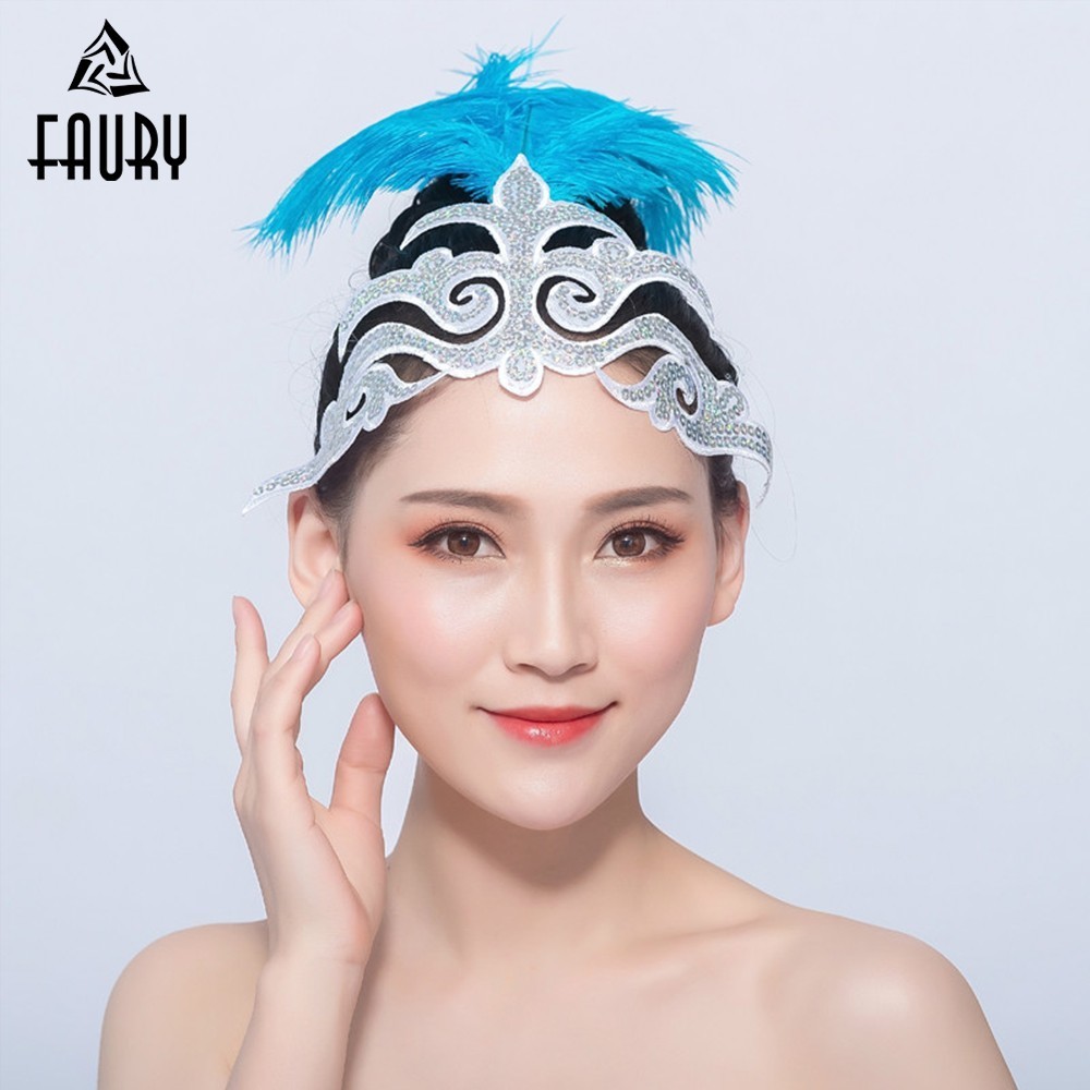 

Adult Latin Dance Dress Show Headwear Paillette Silver Children Rave Theatre Classical Dancers Performance Accessories Flamengo, Blue