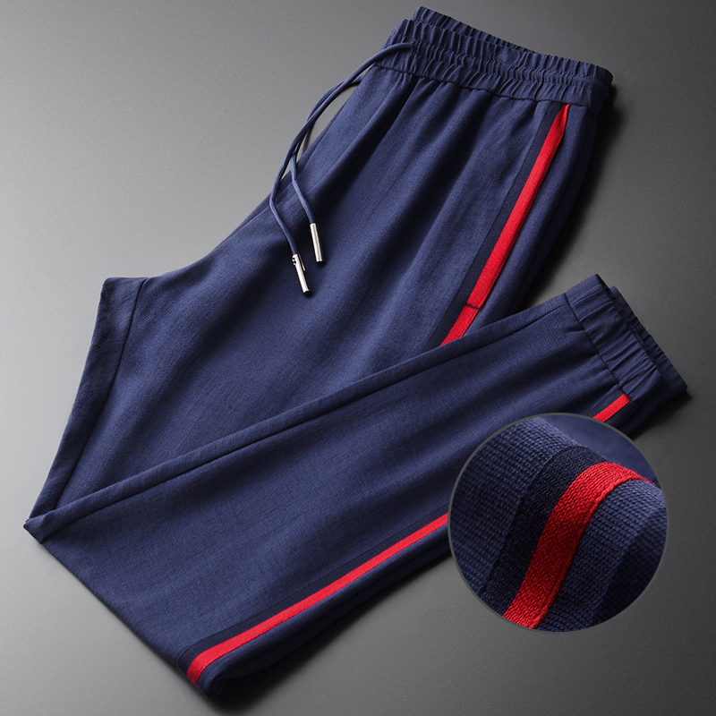 

New Lyocell Mens Pants Luxury Autumn Elastic Waist Blended Fabric Men Pants Plus Size 4xl Slim Sport Drawstring Man, Navy hk cs19016